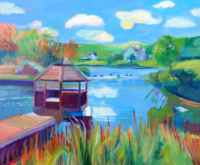 “View Across the Pond,” acrylic by Lesley McCaskill.